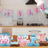 Boots or Bows Gender Reveal Decorations - 8PCS Boots or Bows Honeycomb Centerpieces, Boy or Girl Gender Reveal Decorations, Western Rodeo Wild West Cowgirl or Cowboy Baby Shower Party Deco
