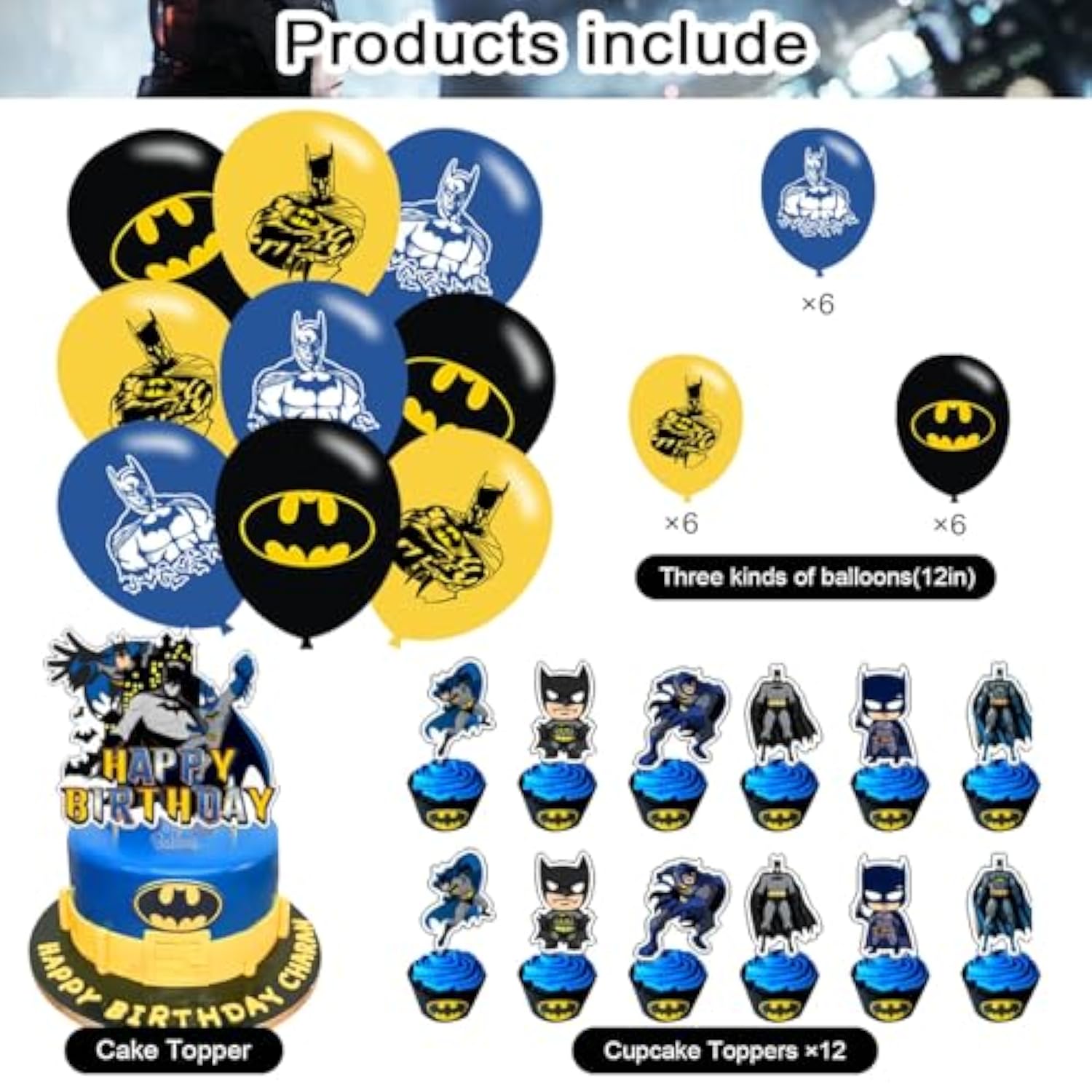 Party Decorations,Birthday Supplies Includes Banner Cake Topper 12 Cupcake Toppers 18 Balloons For Bat Hero Party Decorations