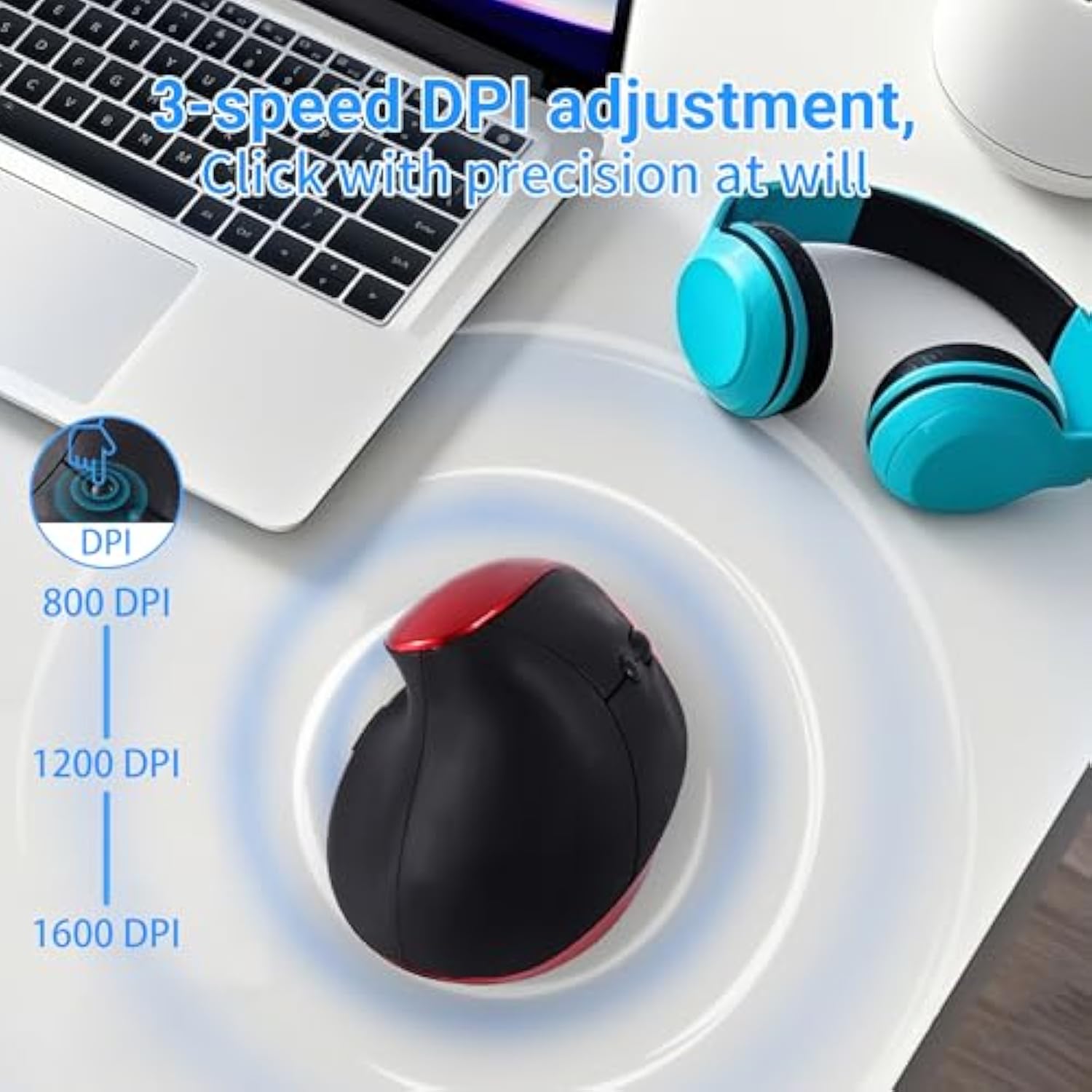 Wireless Mouse? With Usb Receiver, 6 Buttons Ergonomic Vertical Design Mouse? High Presionl Rechargeable Silent Portable Vertical Optica Mice For Laptop, Pc, Computer, Desktop, Notebook(Red)
