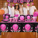 Basketball Party Decorations, 142Pcs Pink Basketball Birthday Party Decorations Tableware Include Plates And Napkins,Cups,Banner,Tablecloth For Girls Boys Sports Theme Birthday Party Supplies
