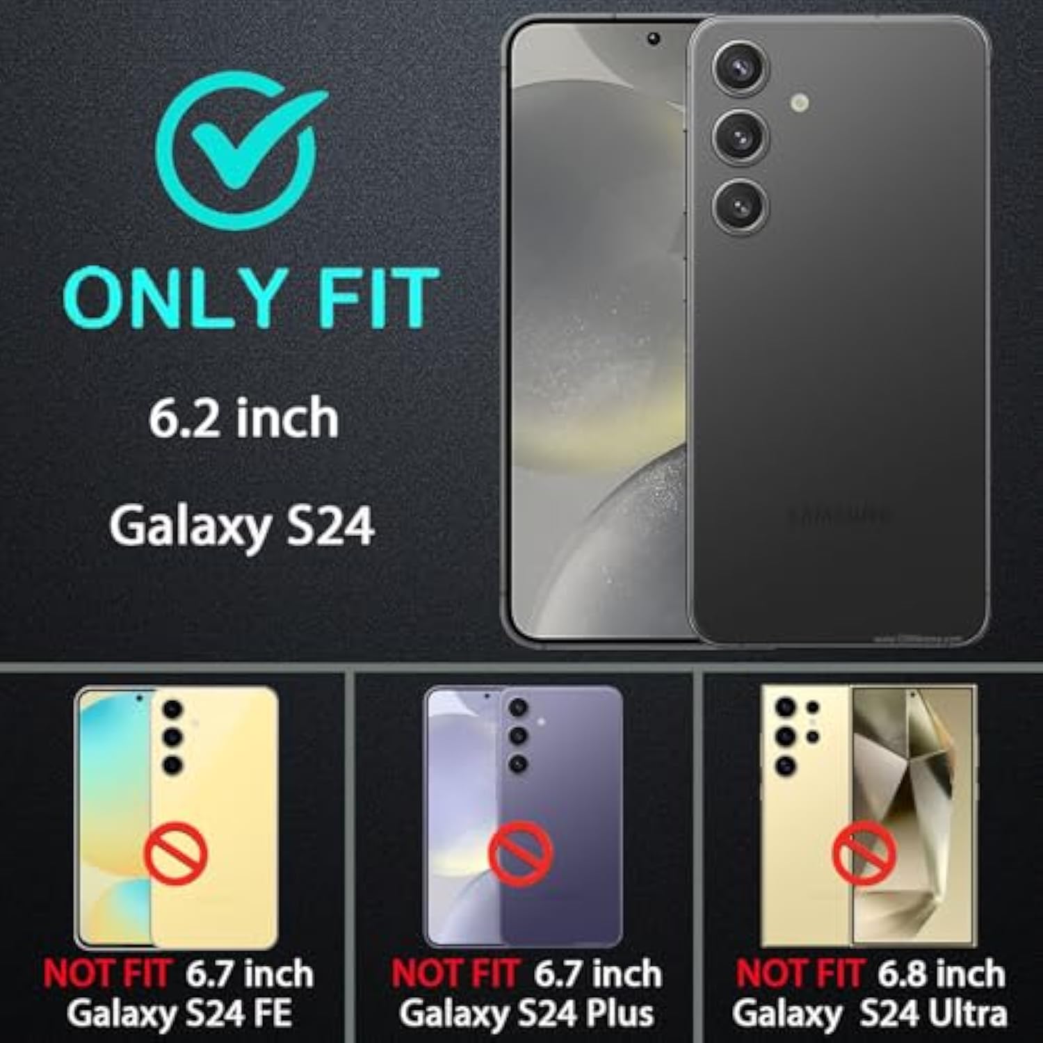 For Samsung Galaxy S24 Case, Only, [Not Fit Galaxy S24 Fe/S24 Plus/S24 Ultra], Military Grade 3 In 1 Case With 2Pcs Tempered Glass Screen Protector & Camera Lens Protector (Black/Grey)