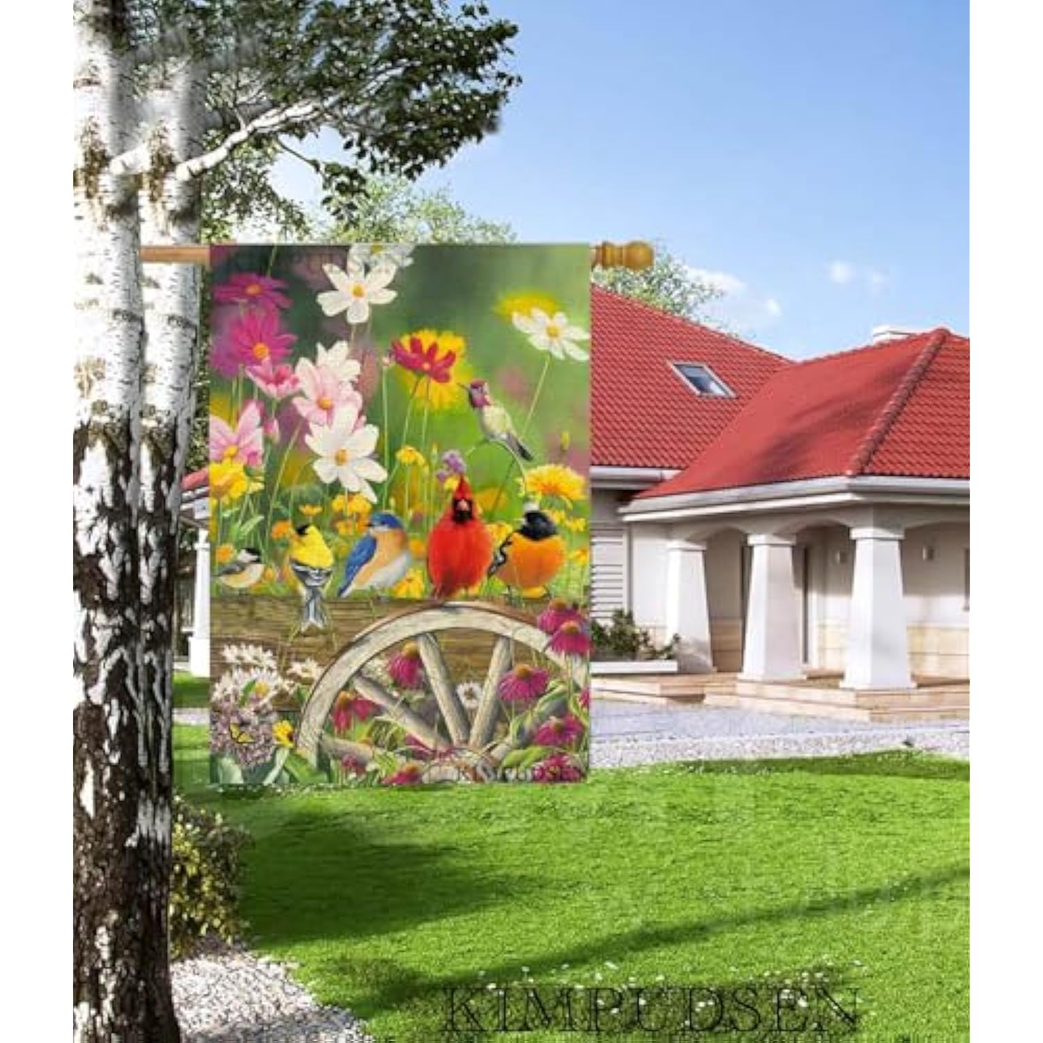 Spring Hummingbirds House Flag 28 X 40 Double Sided, Flower Birds Decorative Garden Flags For Anniversary Yard Outside Seasonal Decoration