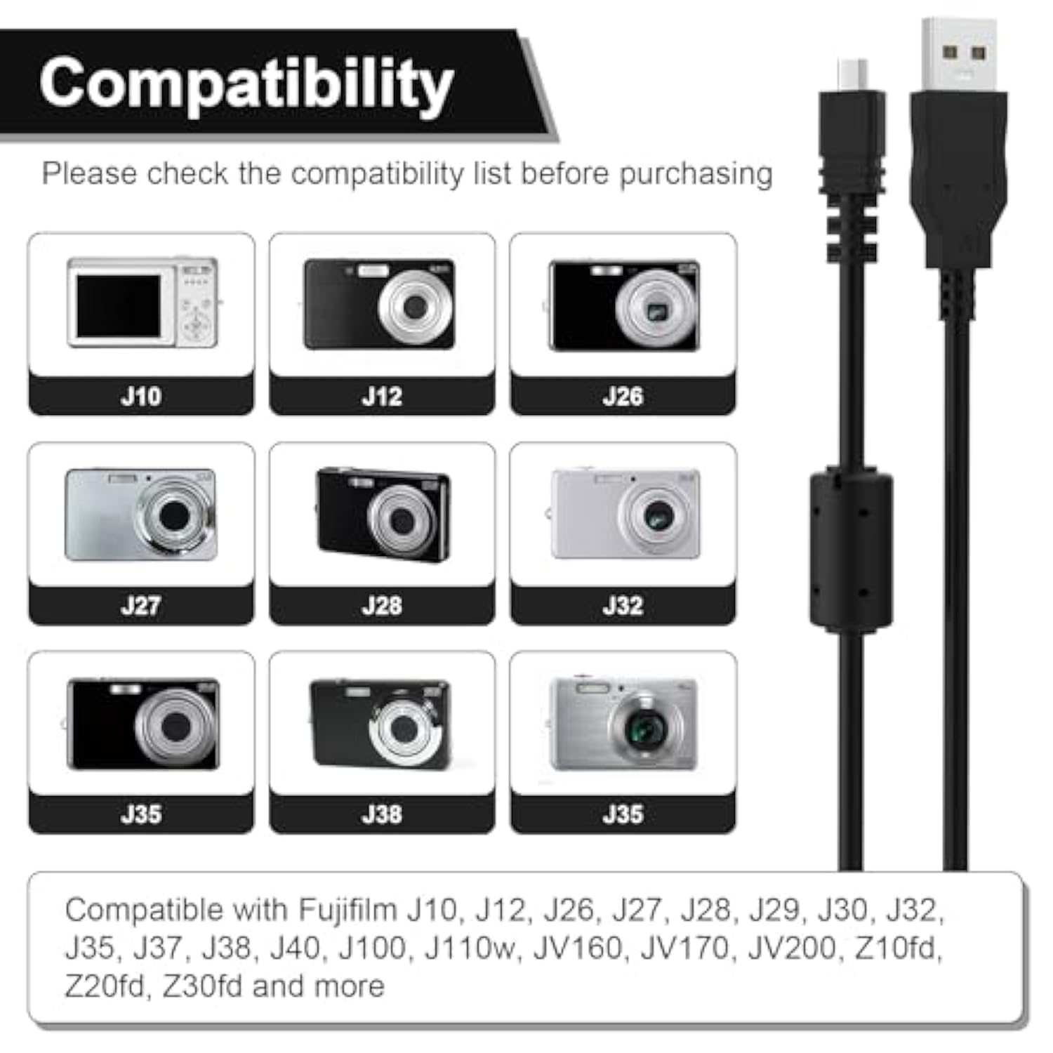 Replacement Usb Camera Data Transfer Charger Cable Cord Compatible With Fujifilm X10, X20, Xf1, Finepix S4500 S4200 Jx650 Jx660 Jx675 Jx680 Ax385 Ax500 Ax510 J10 J100 J12 & More, 4.9Ft/1.5M