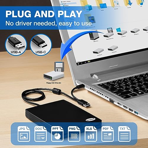 Floppy Disk Reader 3.5 Inch Usb Floppy Disk Drive External 3 1/2 Floppy Disc Reader Portable Floppy Diskette Drive Usb C For Pc Laptop Notebook Computer With Windows 11/10(Plane Texture, 3.5 Inch)