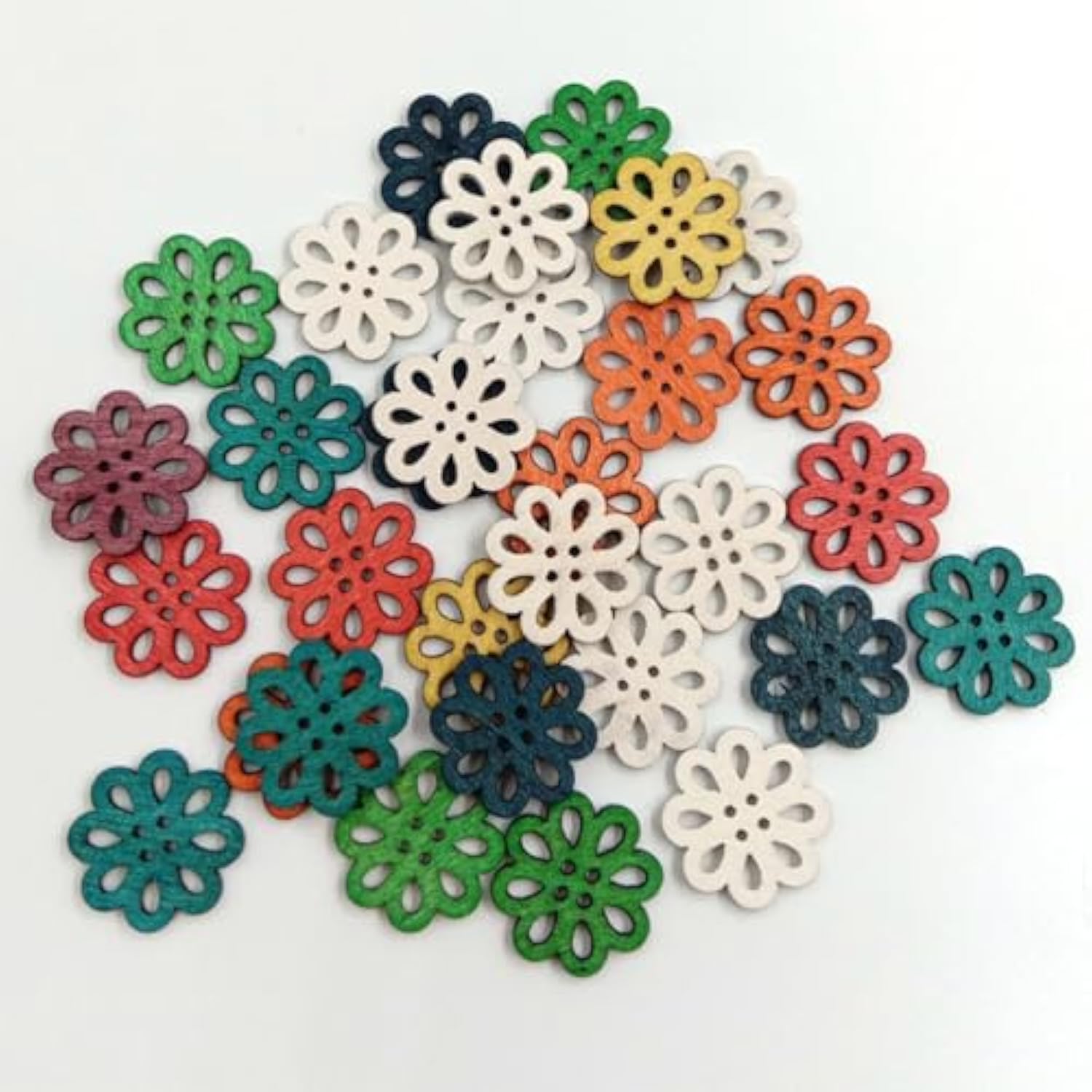 100Pcs Wooden Craft Buttons Vintage Cartoon Daisy Buttons 4 Holes Sewi