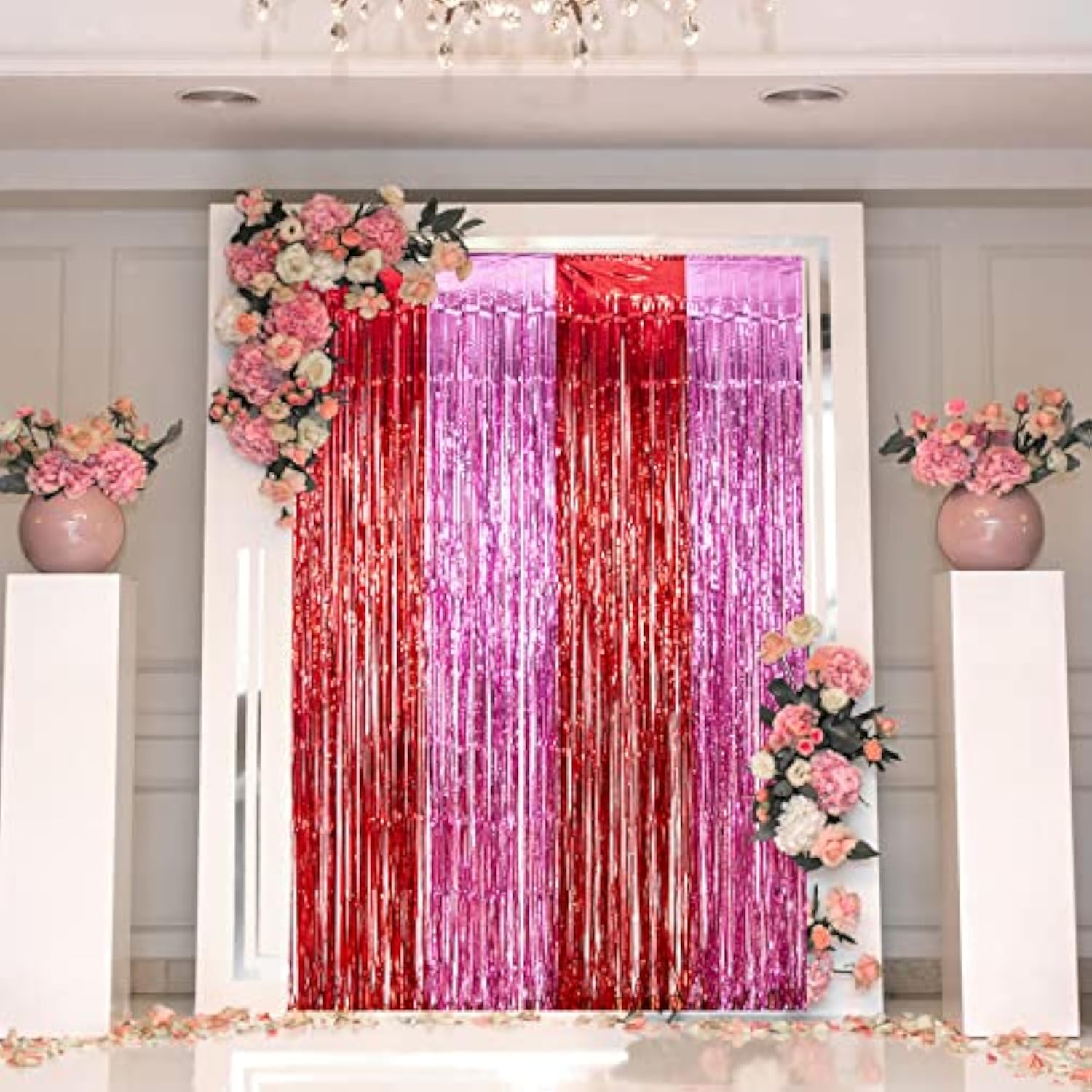 3 Pack Valentines Foil Fringe Curtains Valentine'S Day Party Decorations 3.3X6.6 Ft Red Pink Tinsel Metallic Photo Booth Props Backdrop Streamers For Valentine'S Day Decor Birthday Wedding