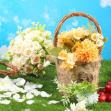 1 Pc Flower Girl Basket Retro Wooden Bark Style Small Baskets With Handles For Wedding Floral Decoration Wedding Flowers Candy Storage And Home Decoration
