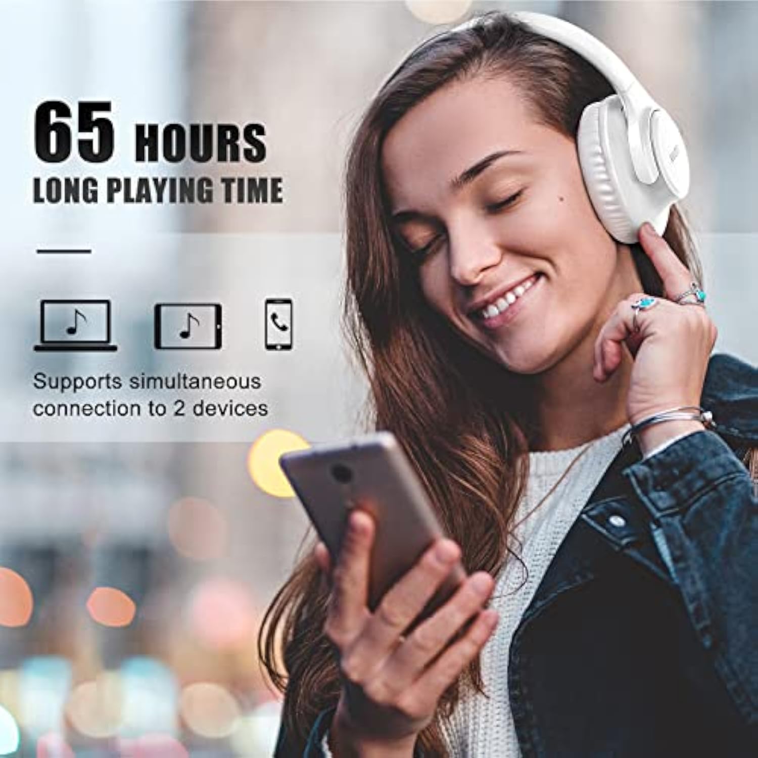 Bluetooth Headphones Over Ear, 65 Hours Playtime Wireless Headphones With Microphone, Foldable Lightweight Headset With Deep Bass, Hifi Stereo Sound For Travel Work Laptop Pc Cellphone