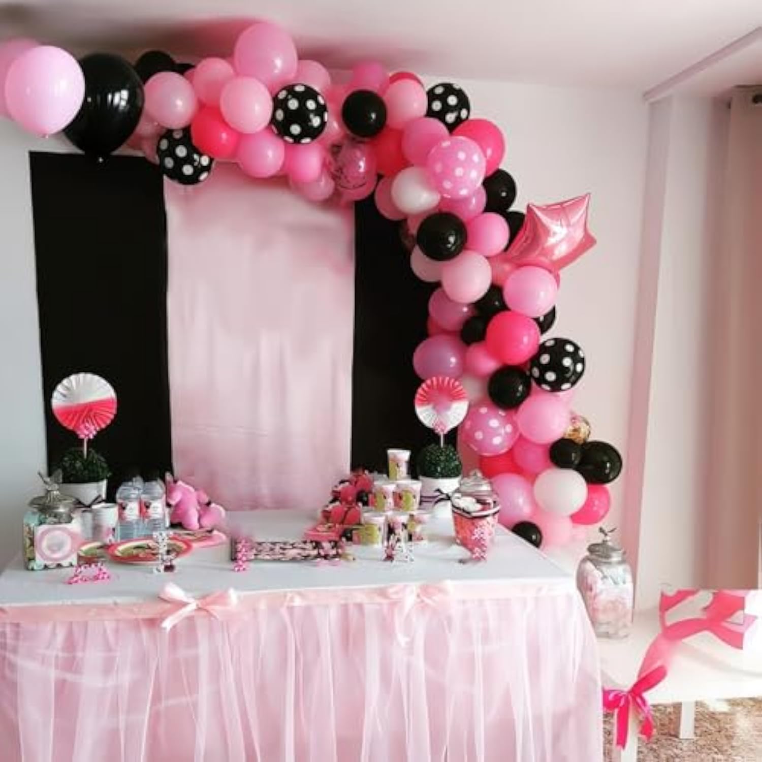 Pink And Black Balloons, Hot Pink Balloons Pink White Dots Black White Dots Balloon With Black Pink Confetti Balloon For Girls Women Birthday Baby Bridal Shower Wedding Mouse Theme Party Decorations