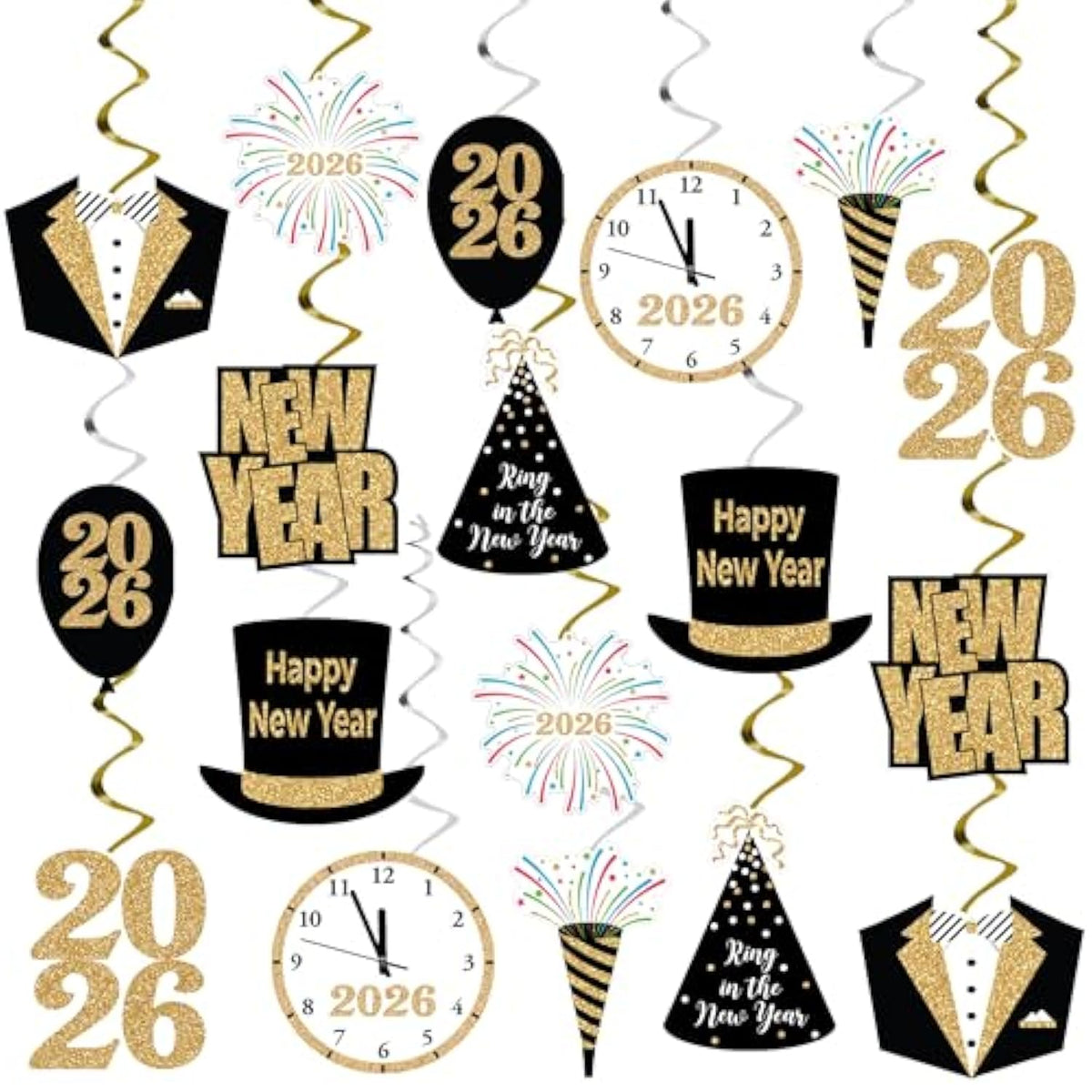 30pcs Happy New Year Hanging Swirls 2026 Party Decorations
