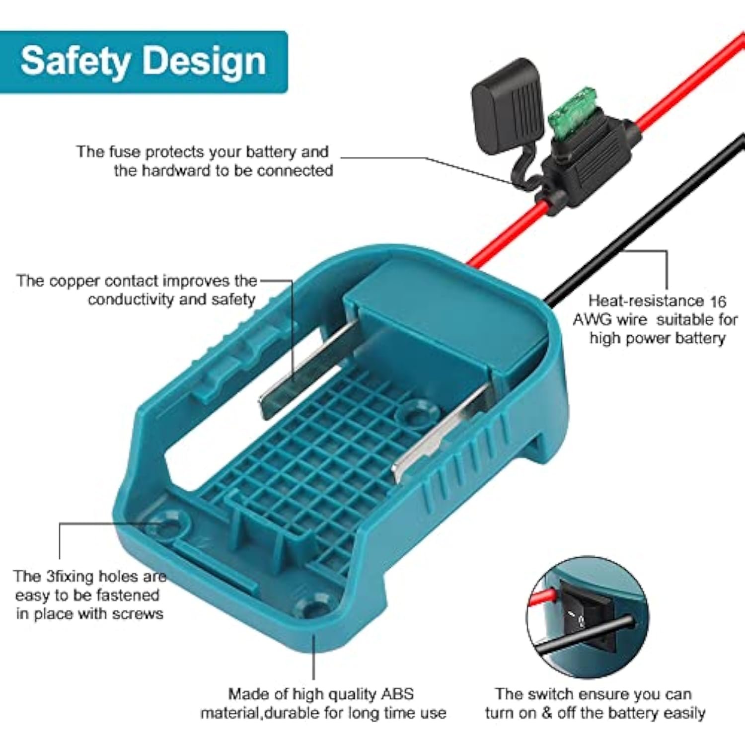 2 Pack Power Wheel Adapter With Fuse & Switch, Battery Adapter For Makita 18V Lithium Battery,Power Convertor For Dly Ride On Truck,Rc Toys,Robotics And Work Lights (Blue)
