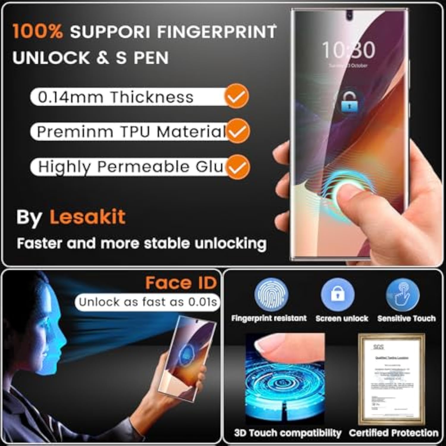 2 Pack Gradient Color Privacy Screen Protector For Samsung Galaxy Note 20 Ultra 6.9 Inch, Anti-Spy Flexible Screen Protector, [Support Fingerprint Id] High Sensitivity, Case Friendly