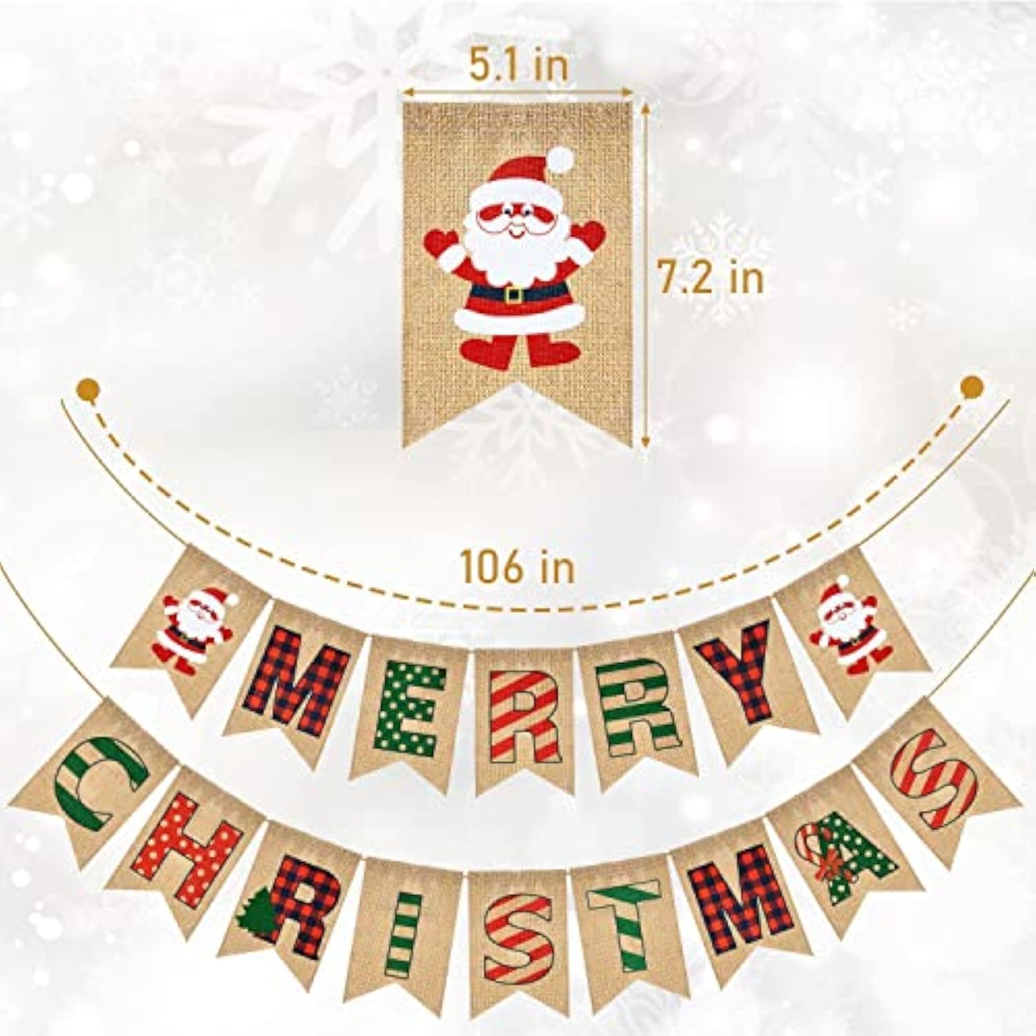 Merry Christmas Banner Burlap, Christmas Banner For Mantle With Santa Claus Sign For Indoor Outdoor Party Decoration