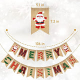 Merry Christmas Banner Burlap, Christmas Banner For Mantle With Santa Claus Sign For Indoor Outdoor Party Decoration