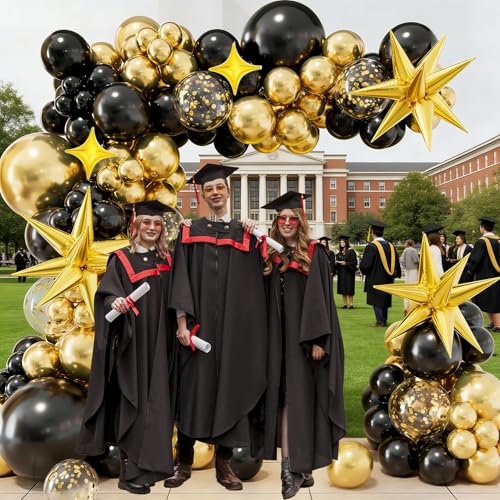 Black and Gold Balloons Garland Arch Kit, 143Pcs Black Gold Confetti Latex Balloons for 2026 Graduation Anniversary Birthday New Year Party Decorations