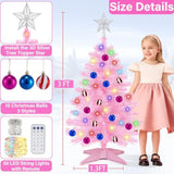 [ Remote Control & 12 Modes ] 3 Ft Christmas Tree With Timer 50 Warm White & Multi Color Lights, 15 Diy Ornaments 3D Star Topper - Artificial Small Pink Christmas Tree For Home Indoor Tables - Pink