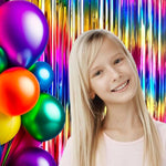 Sparkly Rainbow Foil Fringe Curtain Metallic Streamers Tinsel Party Backdrop Decorations For Birthday Gay Pride Day Graduation Wedding Engagement Bridal Shower Bachelorette Photo Booth Props - 2 Packs