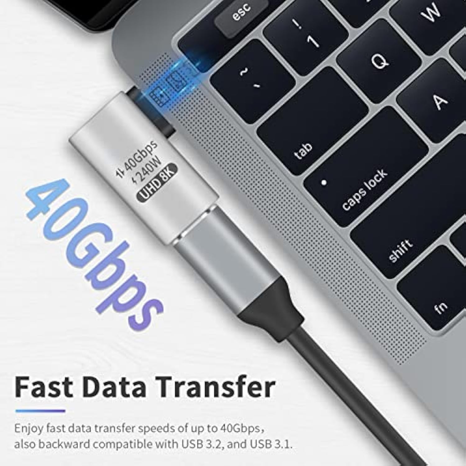 240W Right Angle Usb C, 40Gbps Usb C 90 Degree Adapter Male To Female Adapter