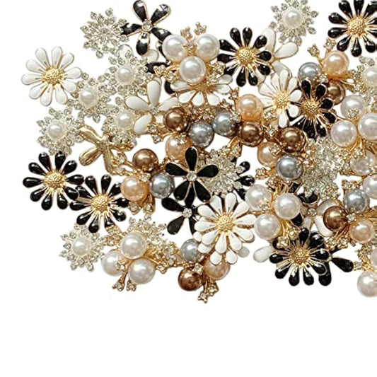 80 Pieces Flower Rhinestone Buttons Faux Pearl Buttons Flat Back For J