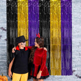 2 Pack Purple Gold Black Foil Fringe Curtains 3.28x6.56ft Backdrop Halloween Decor