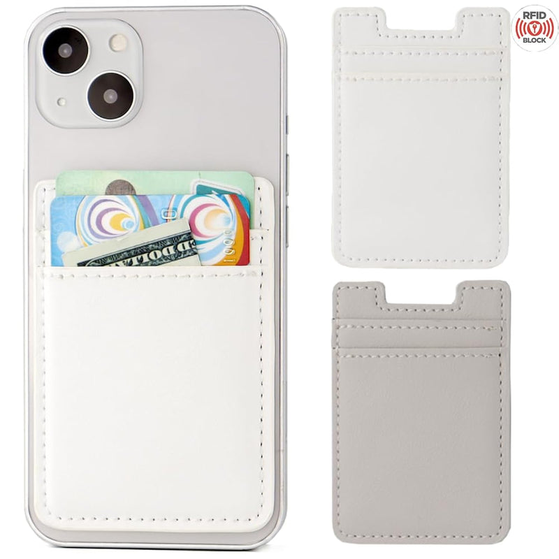 2-Pack Leather Phone Wallet, Adhesive Card Holder for iPhone & Android - White, Grey