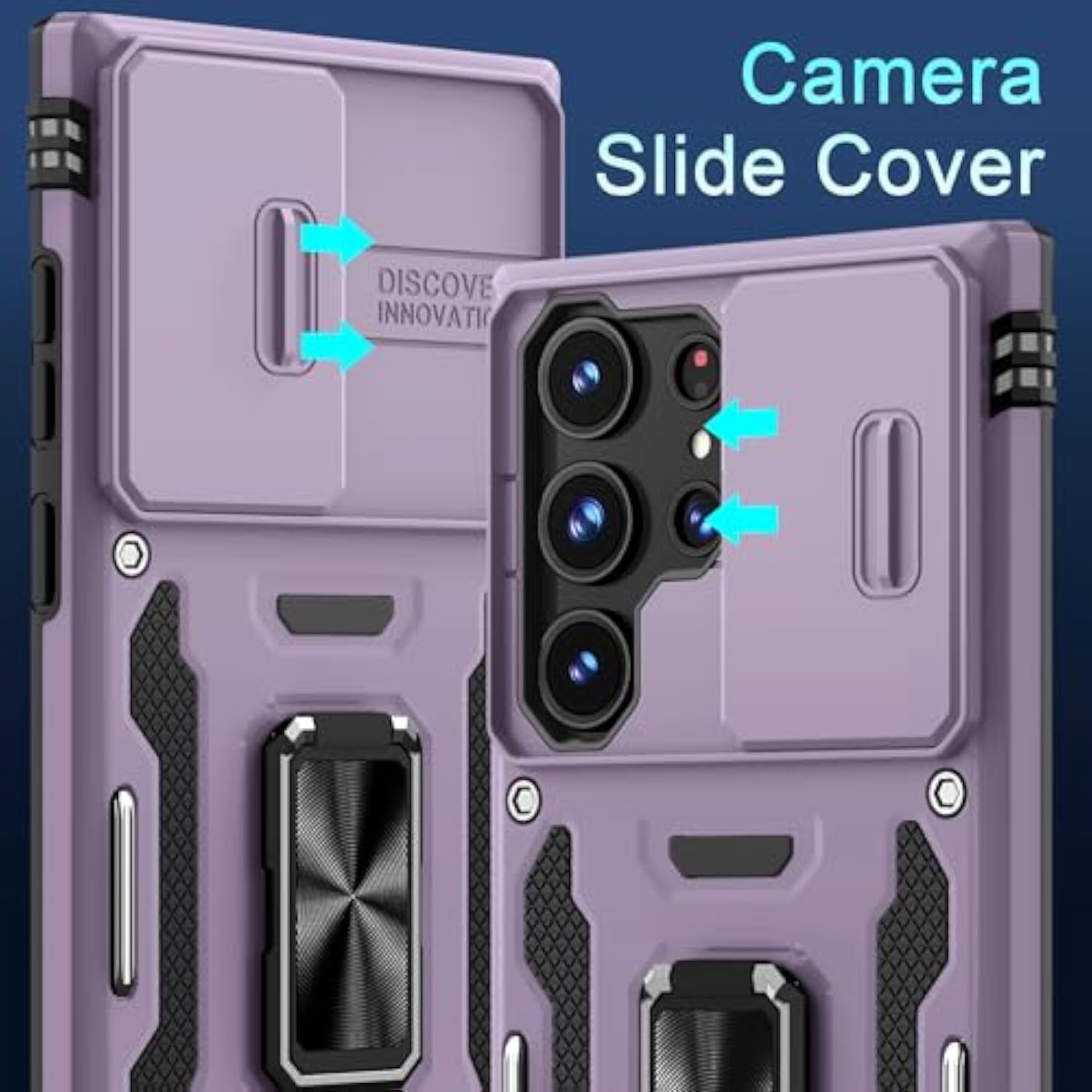 Case For Samsung Galaxy S24 Ultra With Slide Camera Cover+Screen Protector (1 Pack), Rotated Ring Kickstand Military Grade Shockproof Protective Cover-Deep Purple