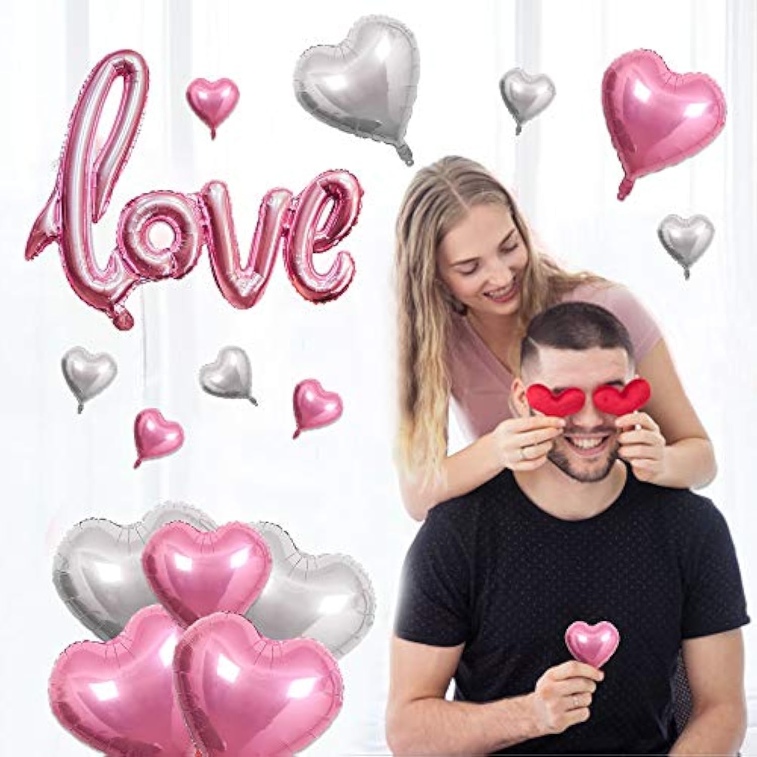 30 Pcs Love Heart Balloons Decorations Silver Pink Foil Balloons Roman