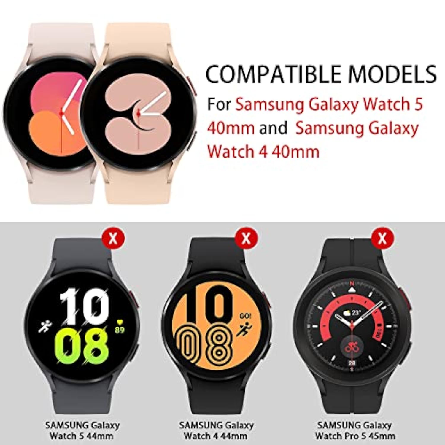 2+2 Pack For Samsung Galaxy Watch 5 40Mm Case+Screen Protector, Tempered Glass Protective + Allround Pc Matte Protective Cover Set For Galaxy Watch 5 40Mm Accessories Black
