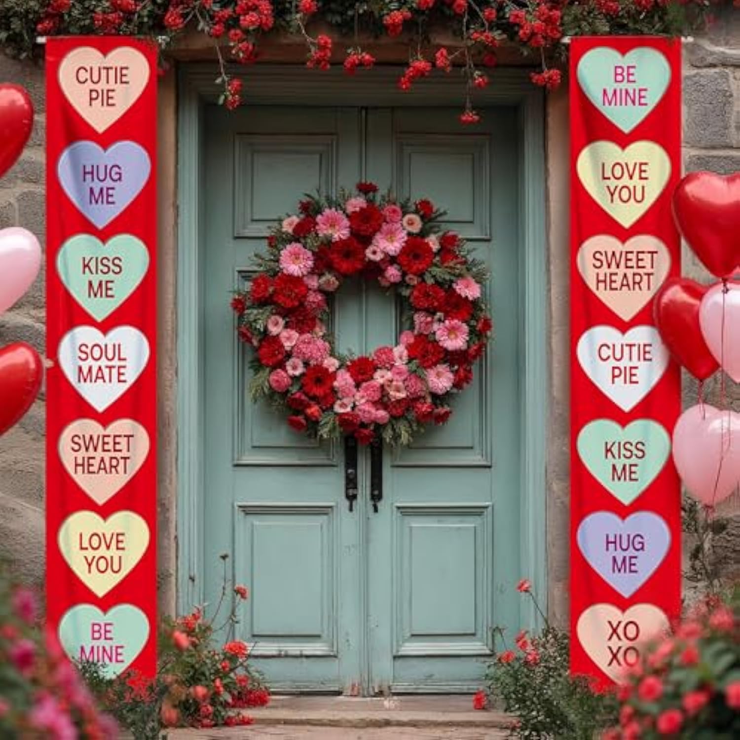 Big, Conversation Hearts Valentines Banners - 72X12 Inch | Valentines