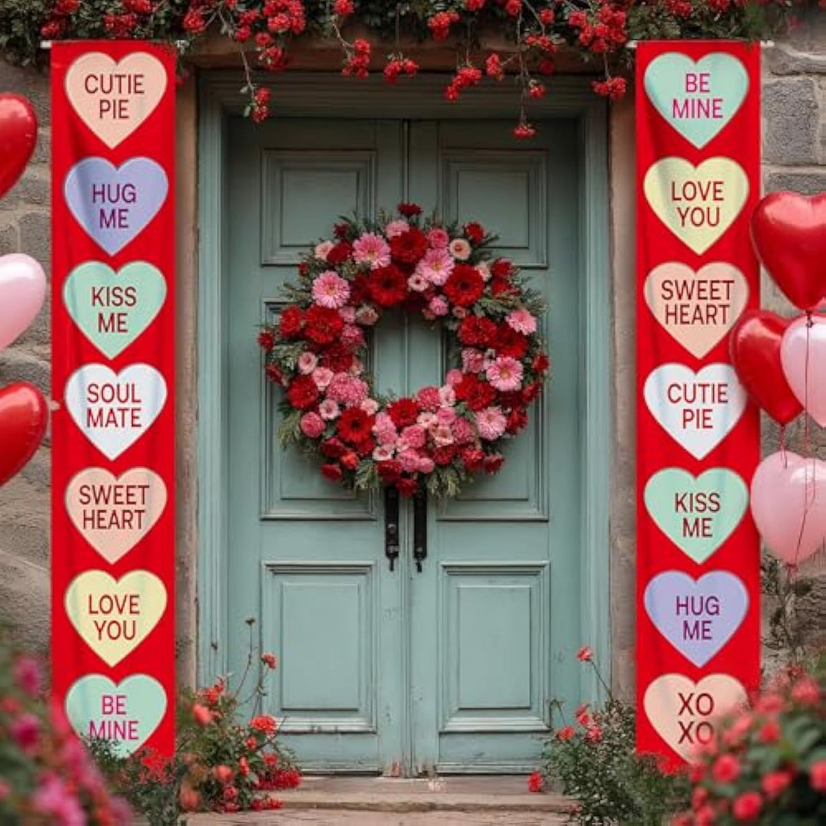 Big, Conversation Hearts Valentines Banners - 72X12 Inch | Valentines