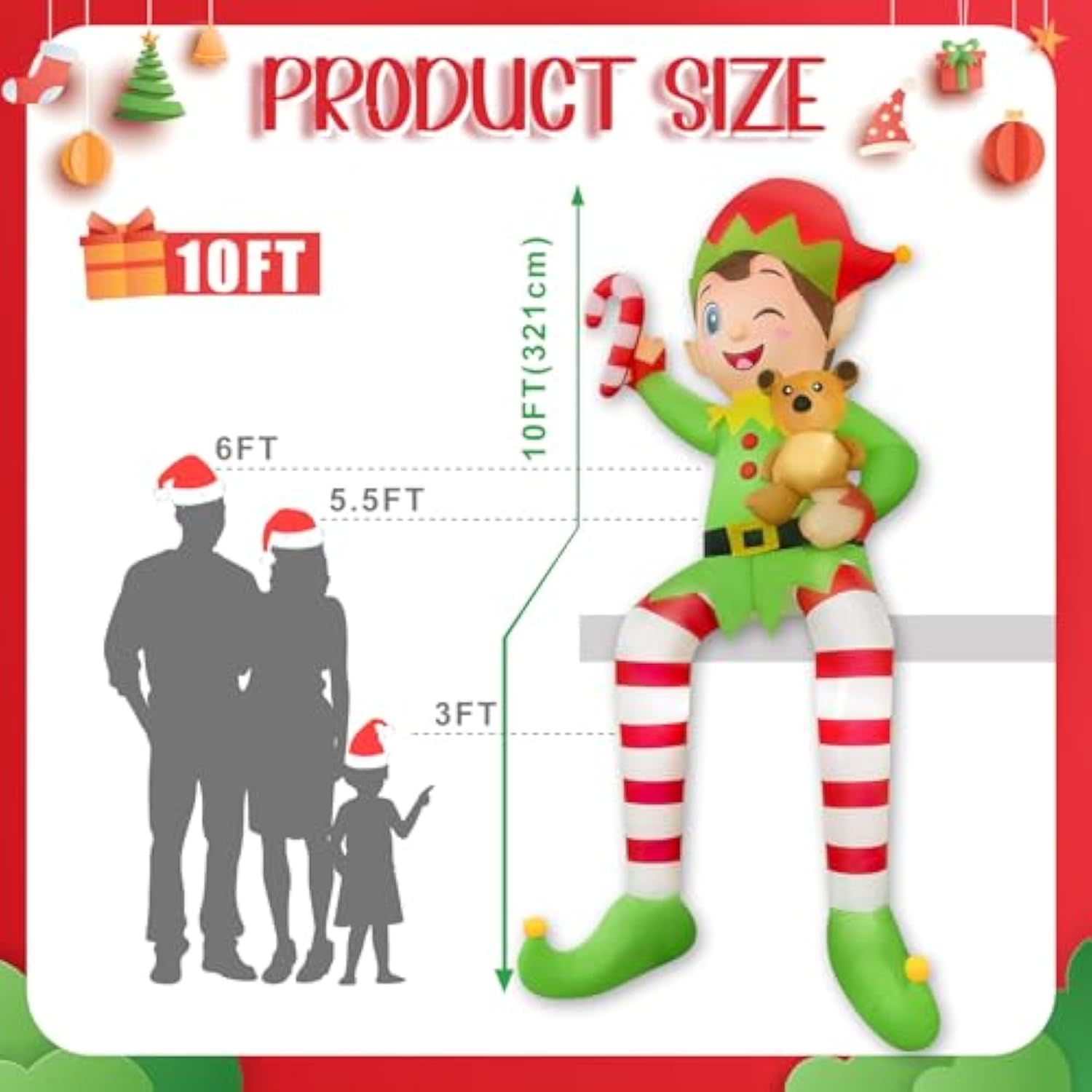 10Ft Christmas Inflatable Outdoor Decoration, Giant Sitting Elf Inflatable Christmas Decorations Outdoor With Built-In L