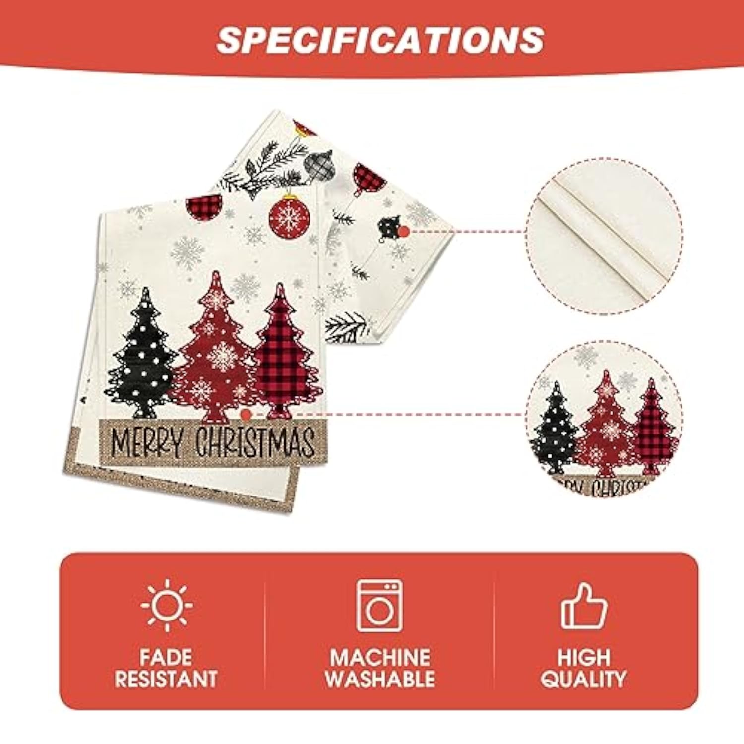 Red Pine Trees Merry Christmas Table Runner, Winter Xmas Holiday Kitchen Dining Table Decoration For Home Party Decor 13X72 Inch