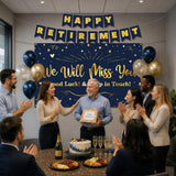 Retirement Party Decorations, Blue Gold We Will Miss You Backdrop Set
