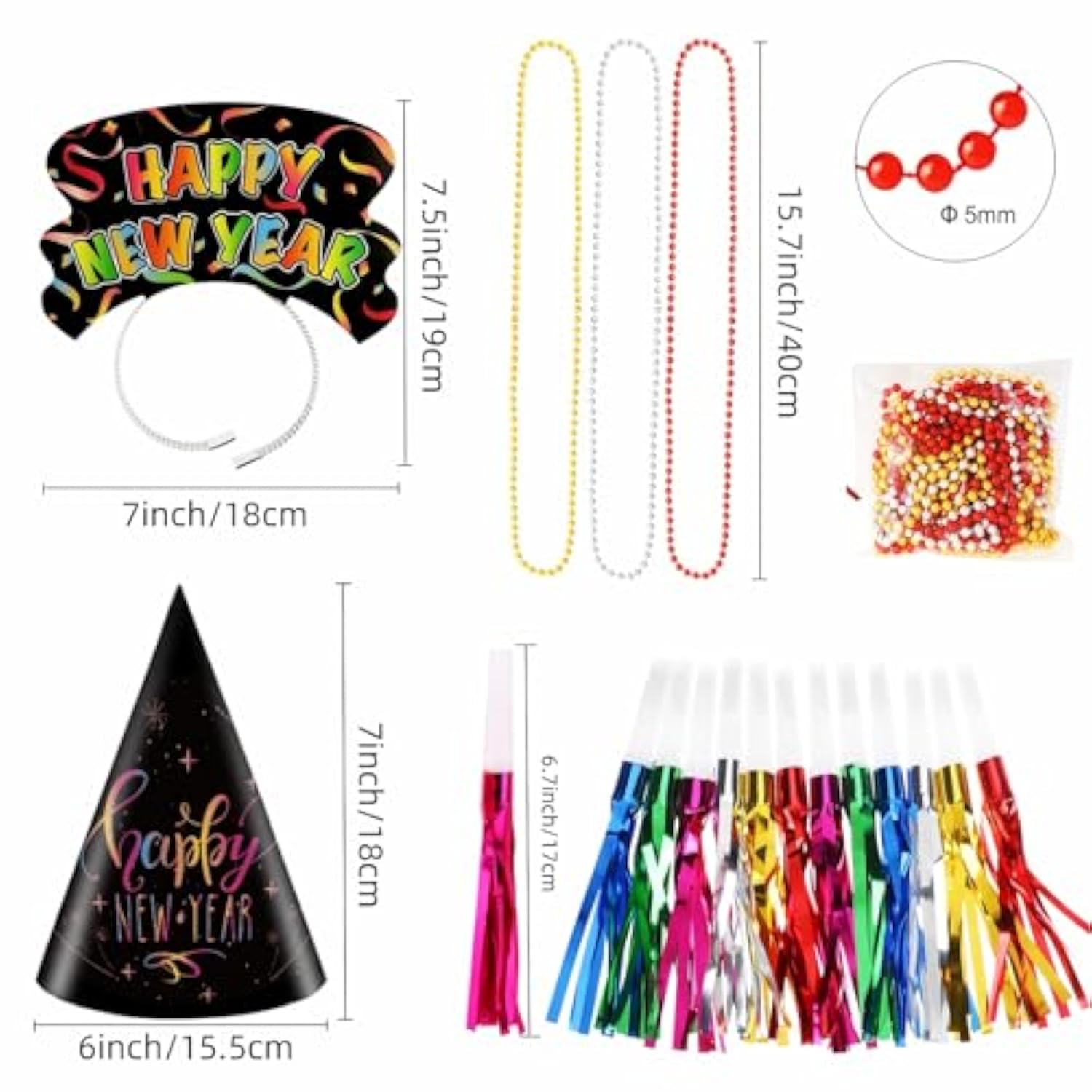 48pcs 2026 New Year Party Decorations Hats Tiaras Blowouts Necklaces