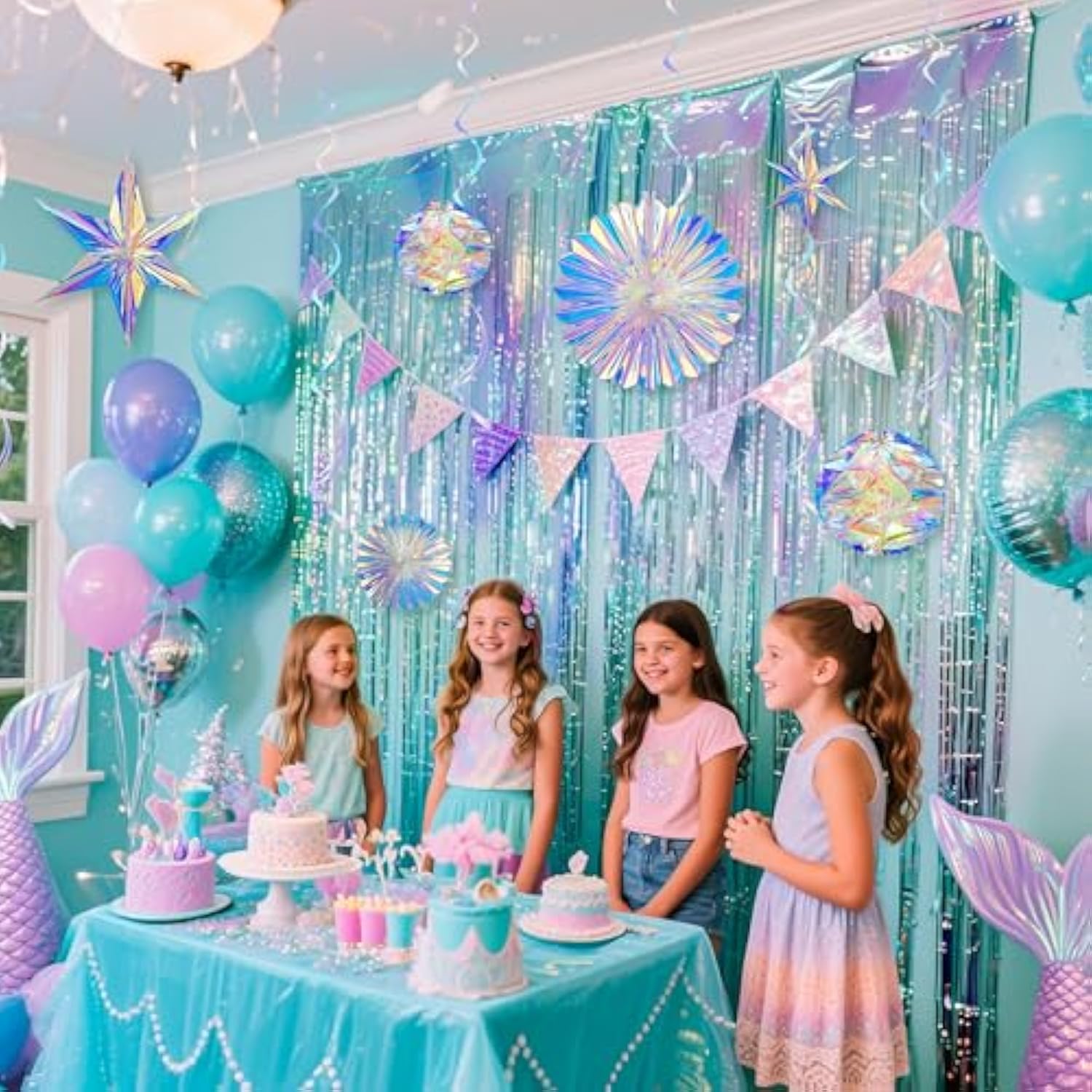 Iridescent Party Decorations With Hanging Honeycomb Ball Decorative Paper Fan Snowflake Garlands Ribbons Disco Party Wedding Birthday Graduation Christmas Celebration Decor Supplies