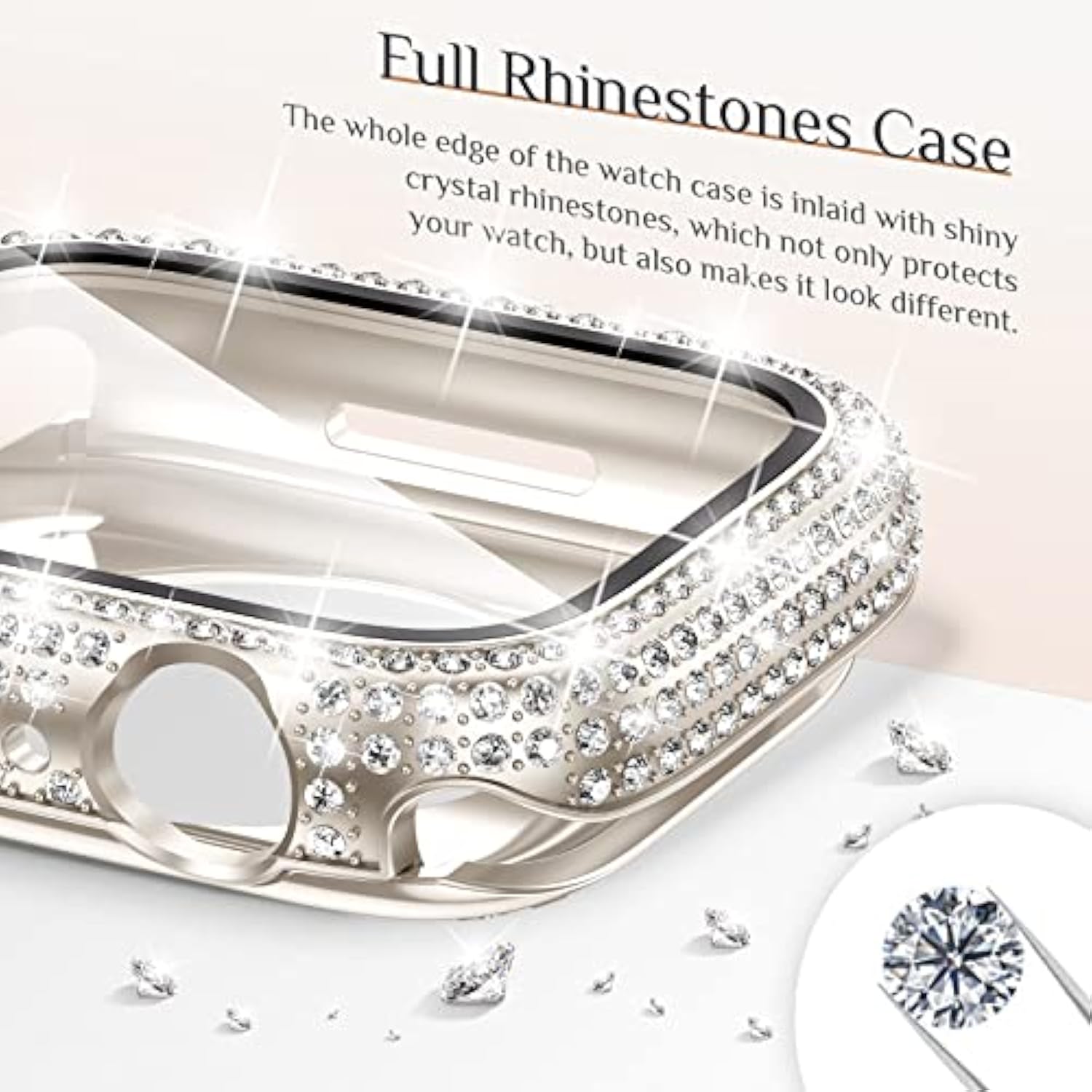 2-In-1 Waterproof Bling Case Compatible For Apple Watch Screen Protector 40Mm 41Mm 42Mm 44Mm 45Mm 46Mm Ultra 49Mm Series 10 9 8 7 6 5 4 Se 2, Glitter Rhinestone Face Cover For Iwatch Accessories