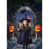 5x7Ft Halloween Gate Backdrop Gothic Arch Jack-O'-Lantern Castle Photo Decor
