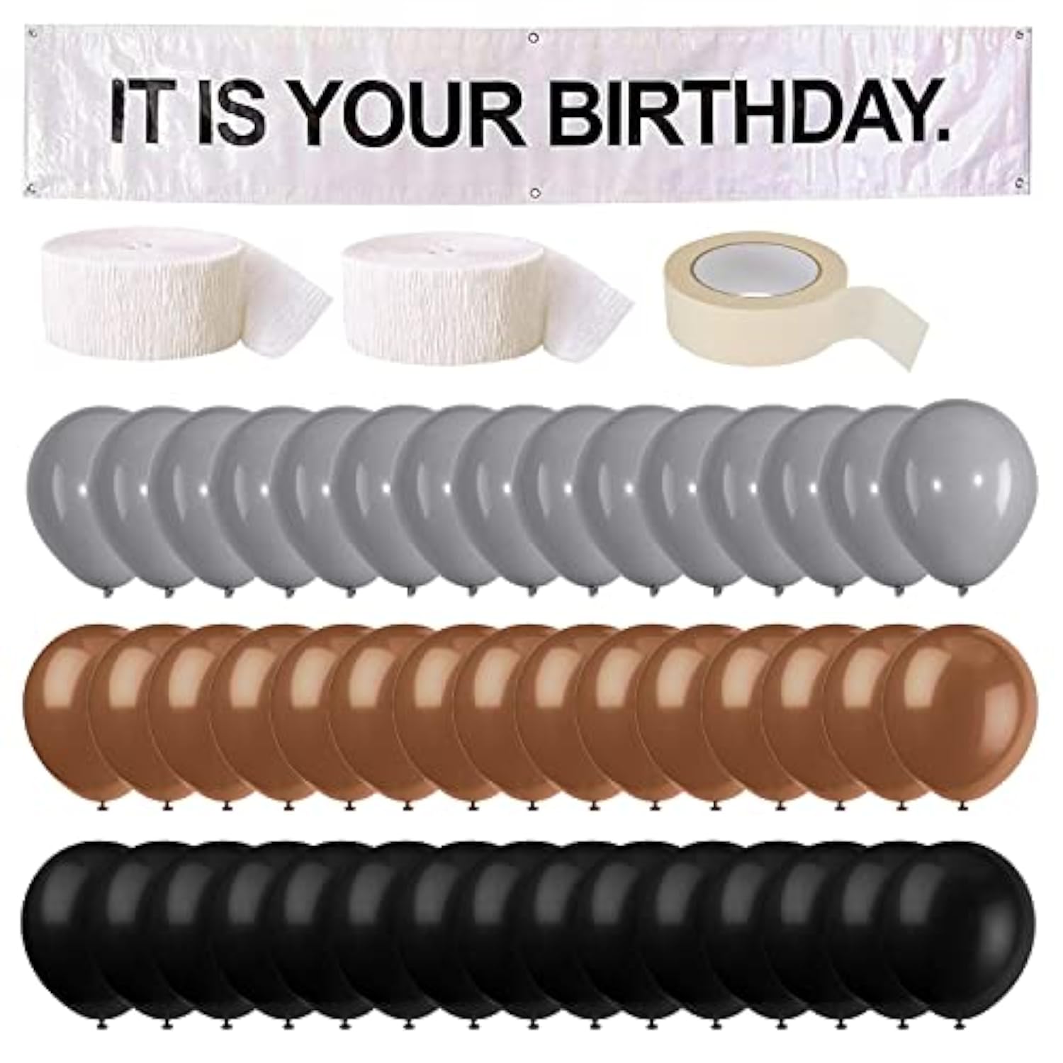 It Is Your Birthday Banner, The Office Theme Infamous Husband Birthday Party Decorations,Grey Brown Black Latex Balloons,White Crepe Streamer Rolls + Tape,The Office Birthday Decorations 49Pcs Kit
