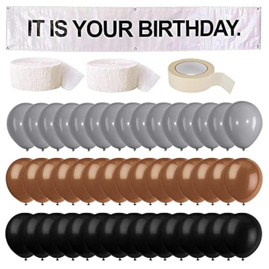 It Is Your Birthday Banner, The Office Theme Infamous Husband Birthday Party Decorations,Grey Brown Black Latex Balloons,White Crepe Streamer Rolls + Tape,The Office Birthday Decorations 49Pcs Kit