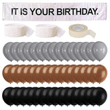 It Is Your Birthday Banner, The Office Theme Infamous Husband Birthday Party Decorations,Grey Brown Black Latex Balloons,White Crepe Streamer Rolls + Tape,The Office Birthday Decorations 49Pcs Kit