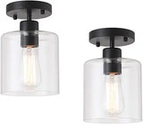 2 Pack Black Semi Flush Mount Ceiling Lights Rustic Matte Black Hallway Fixtures