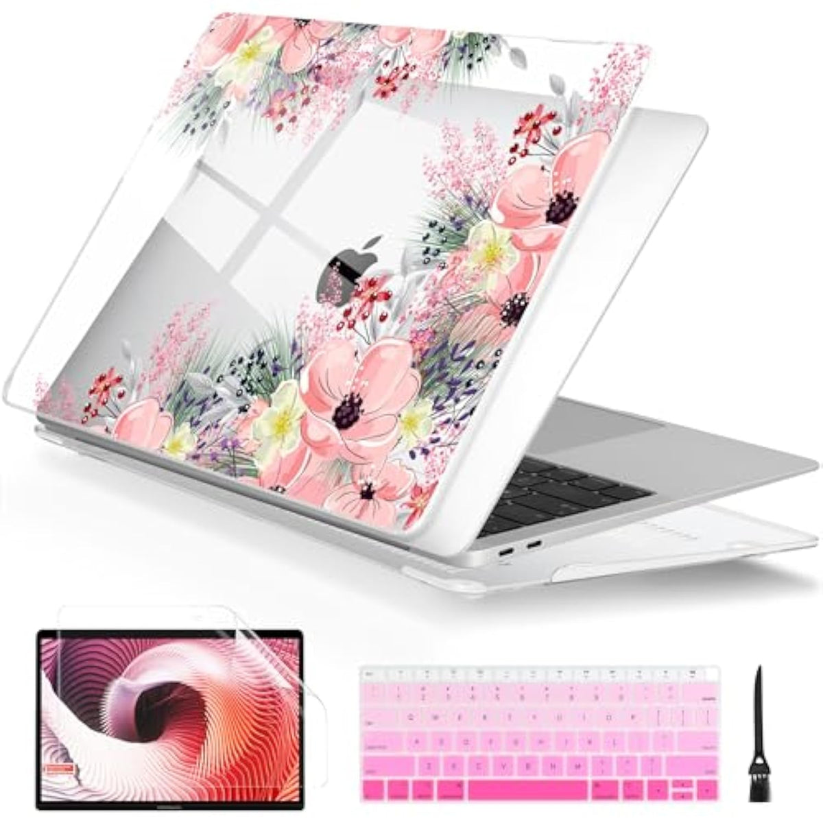 Laptop Case For Macbook Air 13 2020 2019 2018 With Touch Id & Retina Display Floral Series Hard Shell With Keyboard Cover Screen Protector For New Mac Air 13.3 Inch A2337 A2179 A1932, Beautiful Floral