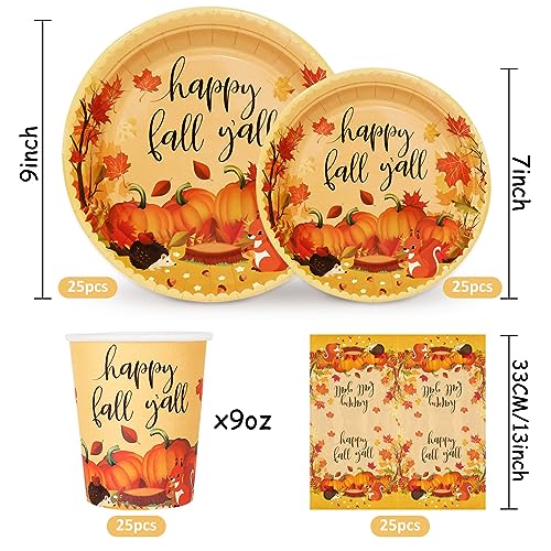 100 Pcs Fall Tableware Set, Pumpkin Autumn Leaves, Serves 25