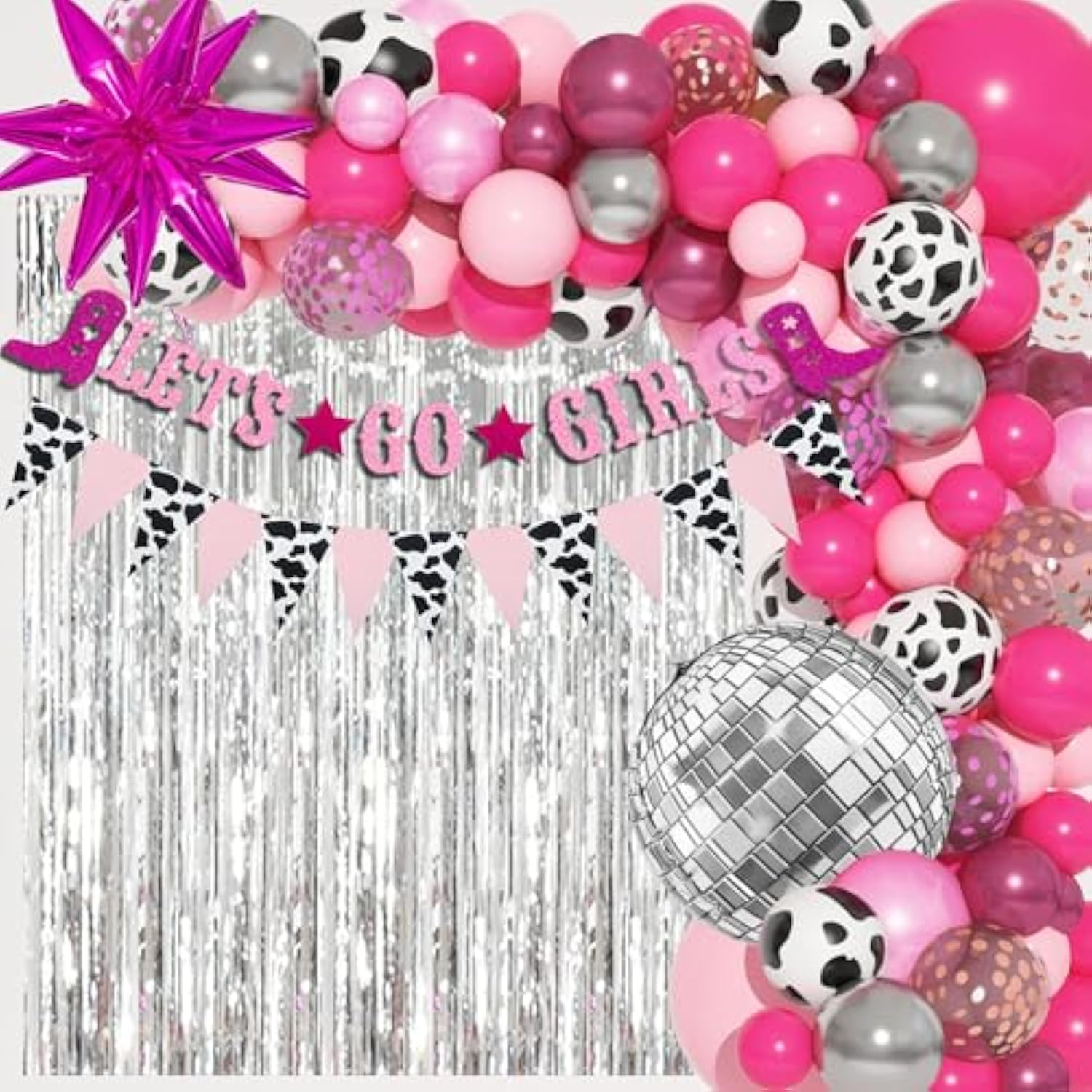Disco Cowgirl Party Kit: Hot Pink Balloon Garland & Western Decor