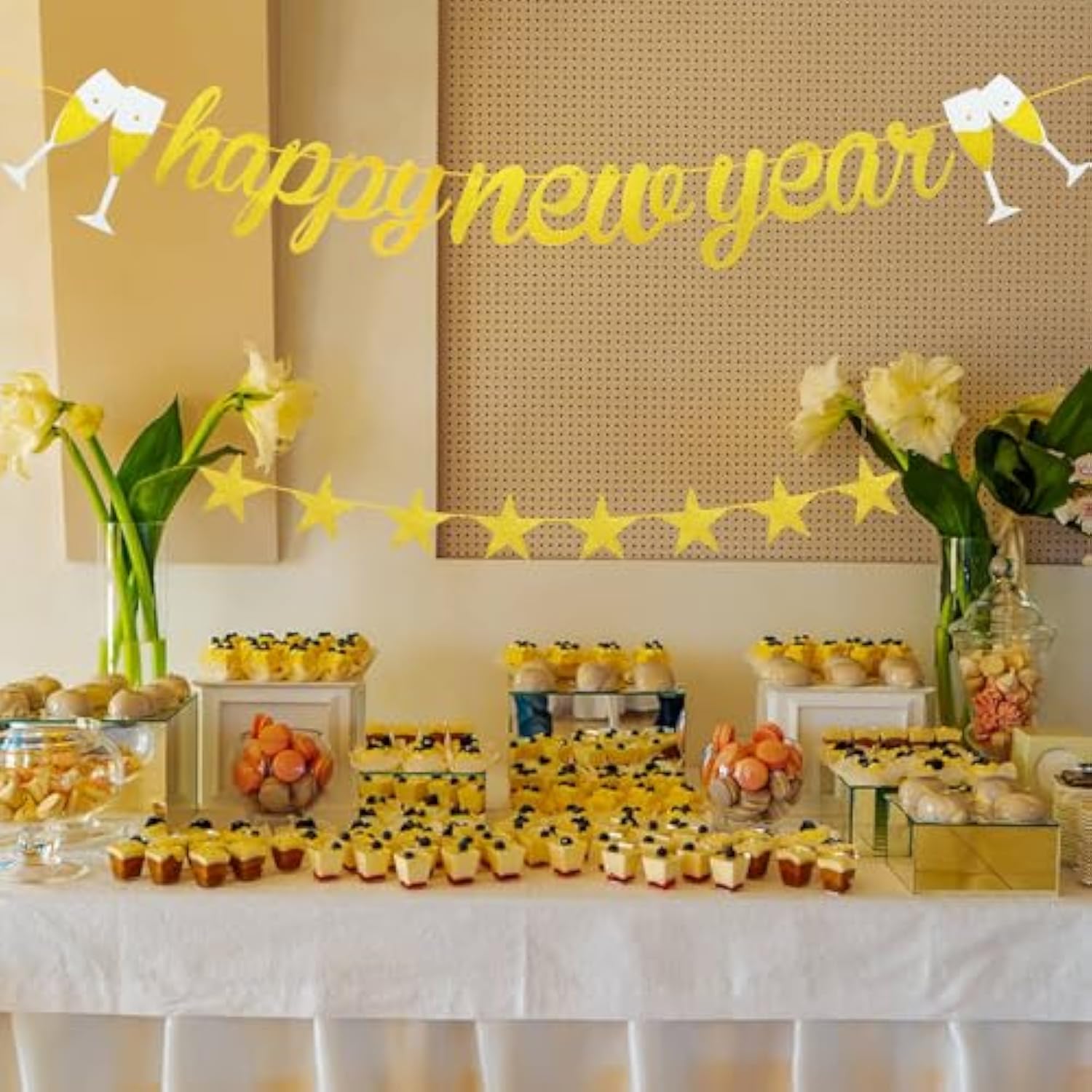 Glitter Gold Happy New Year Banner Alphabet Garland for NYE Party Supplies