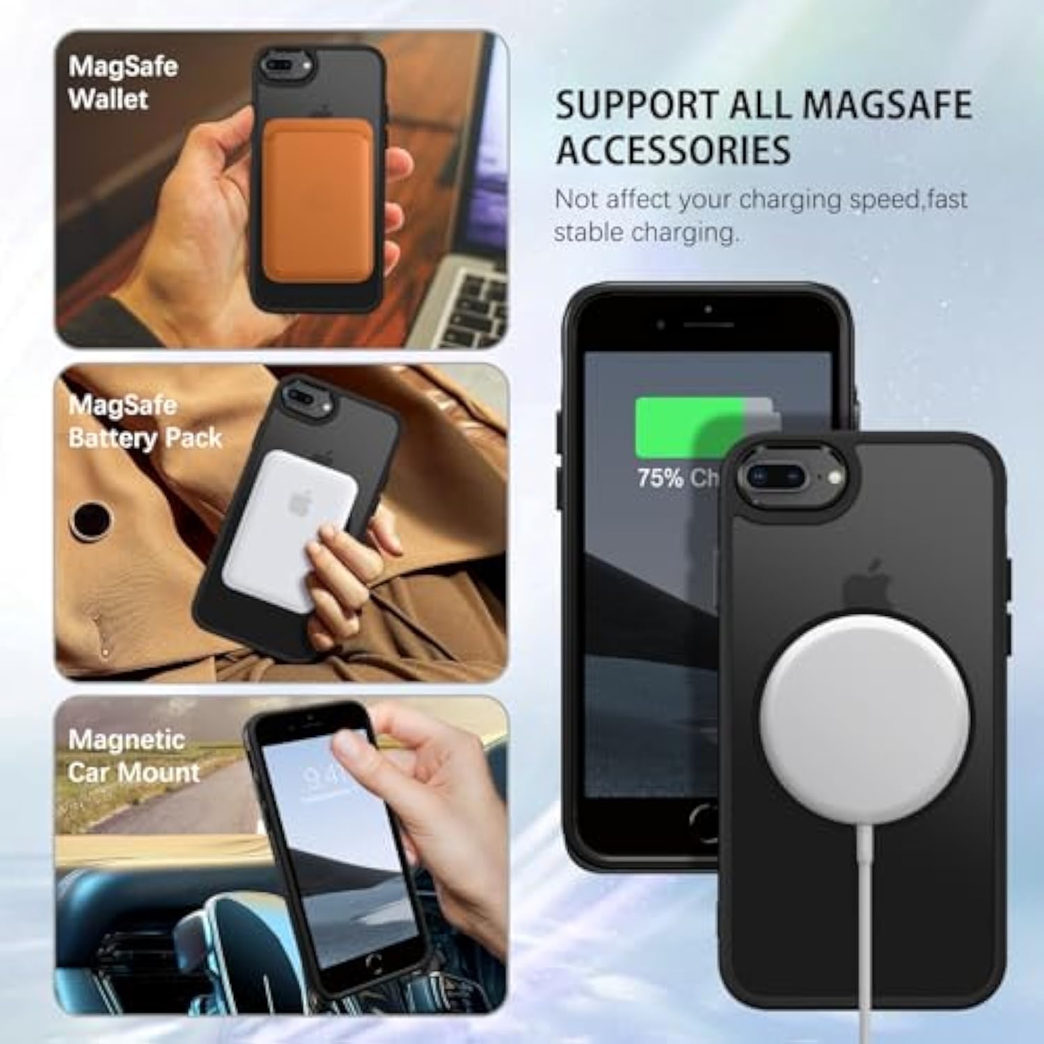 For Iphone 8 Plus Case, Iphone 7 Plus Case Magnetic[Compatible With Magsafe], Translucent Matte Back Protective Cover Anti-Scratch Shockproof Phone Case For Iphone 7 Plus/8 Plus, Black