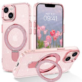 Magnetic Case For Iphone 13 And Iphone 14 With Stand [Compatible With Mag Safe], Glitter Translucent Slim Back Shockproof Protective Soft Cover With Bling Kickstand For Iphone 13/14- Pink
