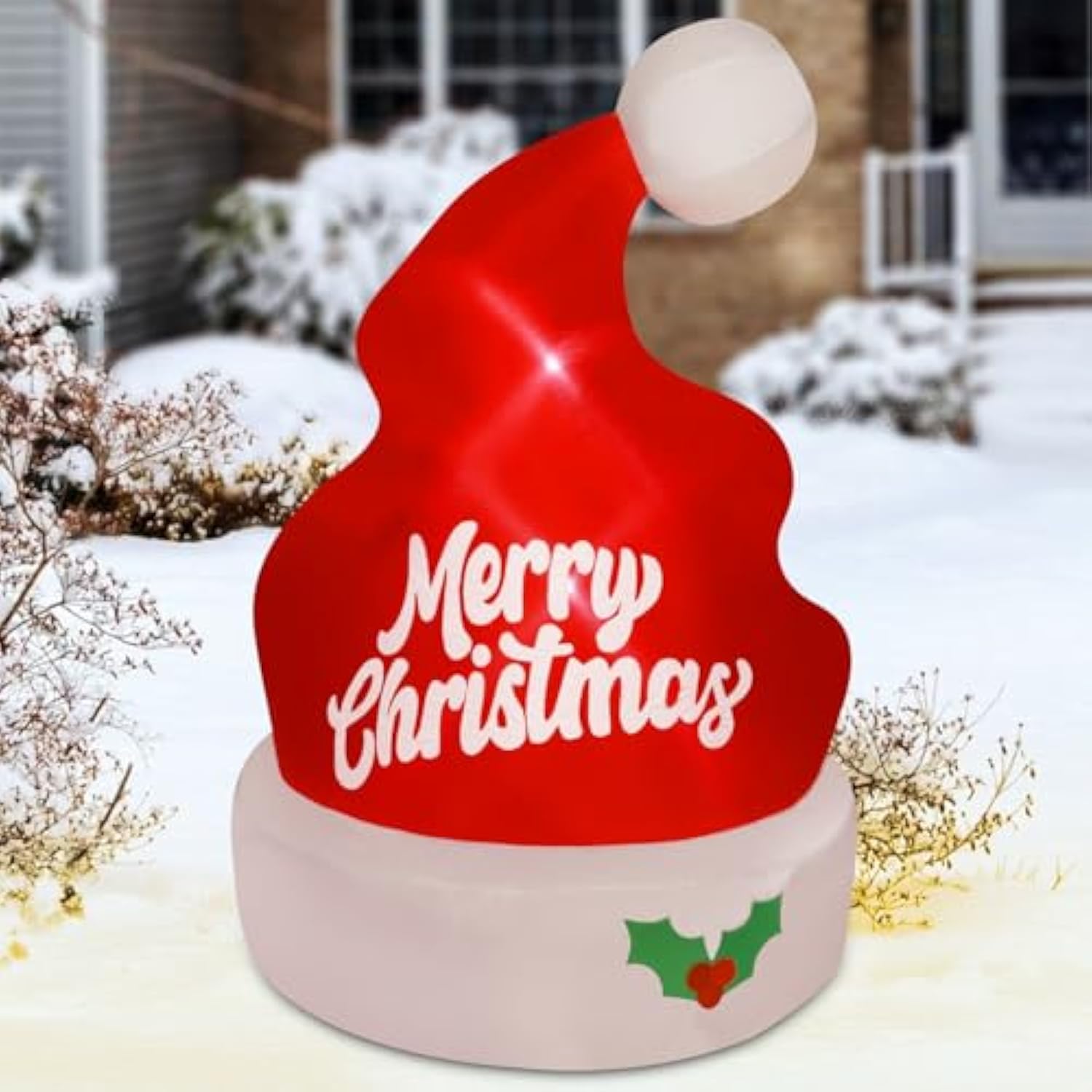 Christmas Inflatables Outdoor Decorations, 5Ft Inflatable Xmas Hat, Lighted Blow Up Giant Red Hat With Built In Led Ligh