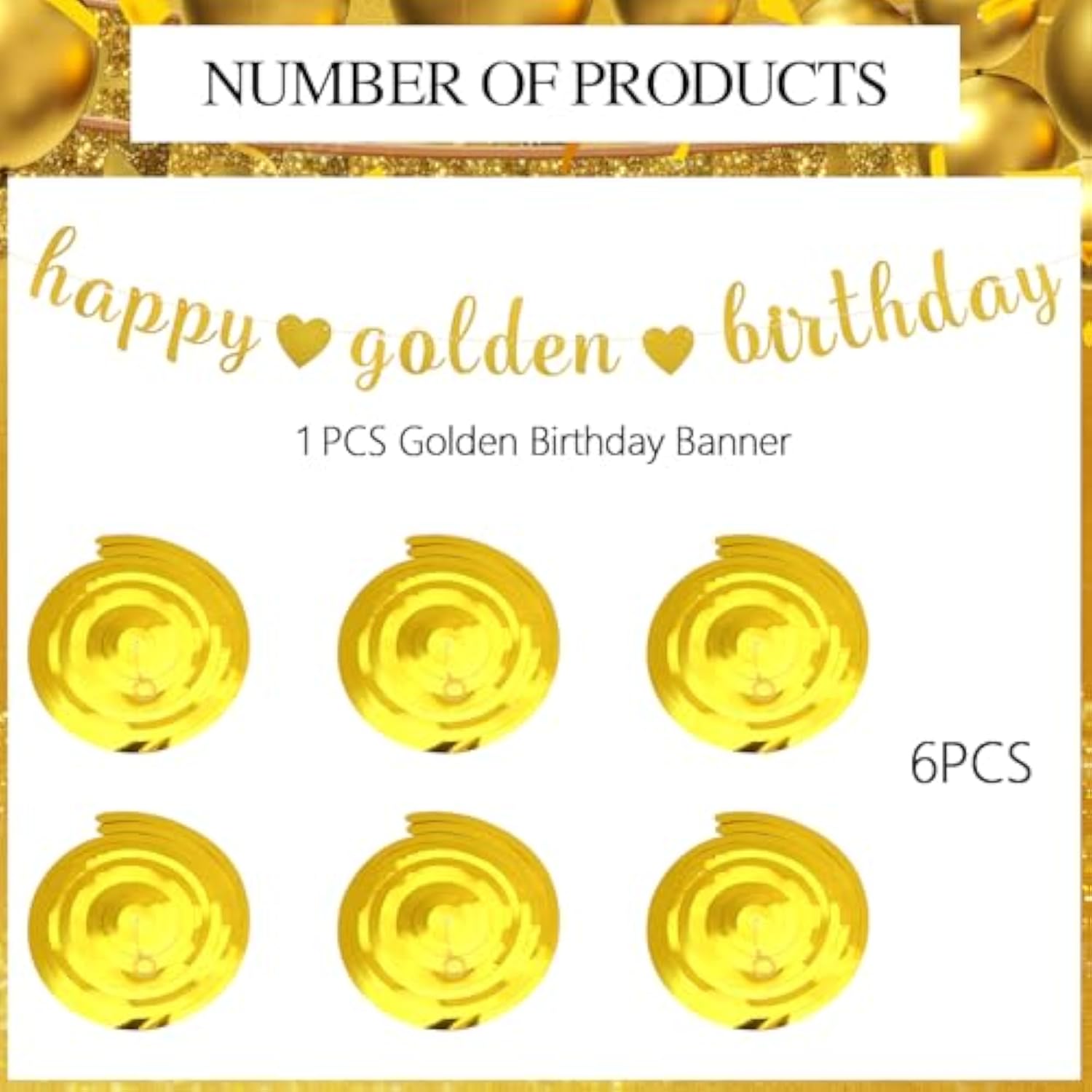 Golden Birthday Banner & Hanging Swirls Set for Girls/Women Party Decor