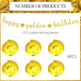 Golden Birthday Banner & Hanging Swirls Set for Girls/Women Party Decor